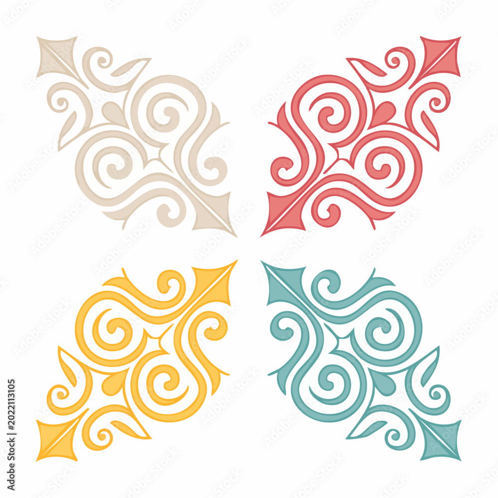 Fototapeta premium Four Ornate Corner Flourishes in Pastel Colors