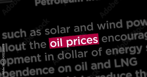 Oil prices and fuel costs news titles across international web media search. Abstract concept of internet headline information on dynamic displays animation.