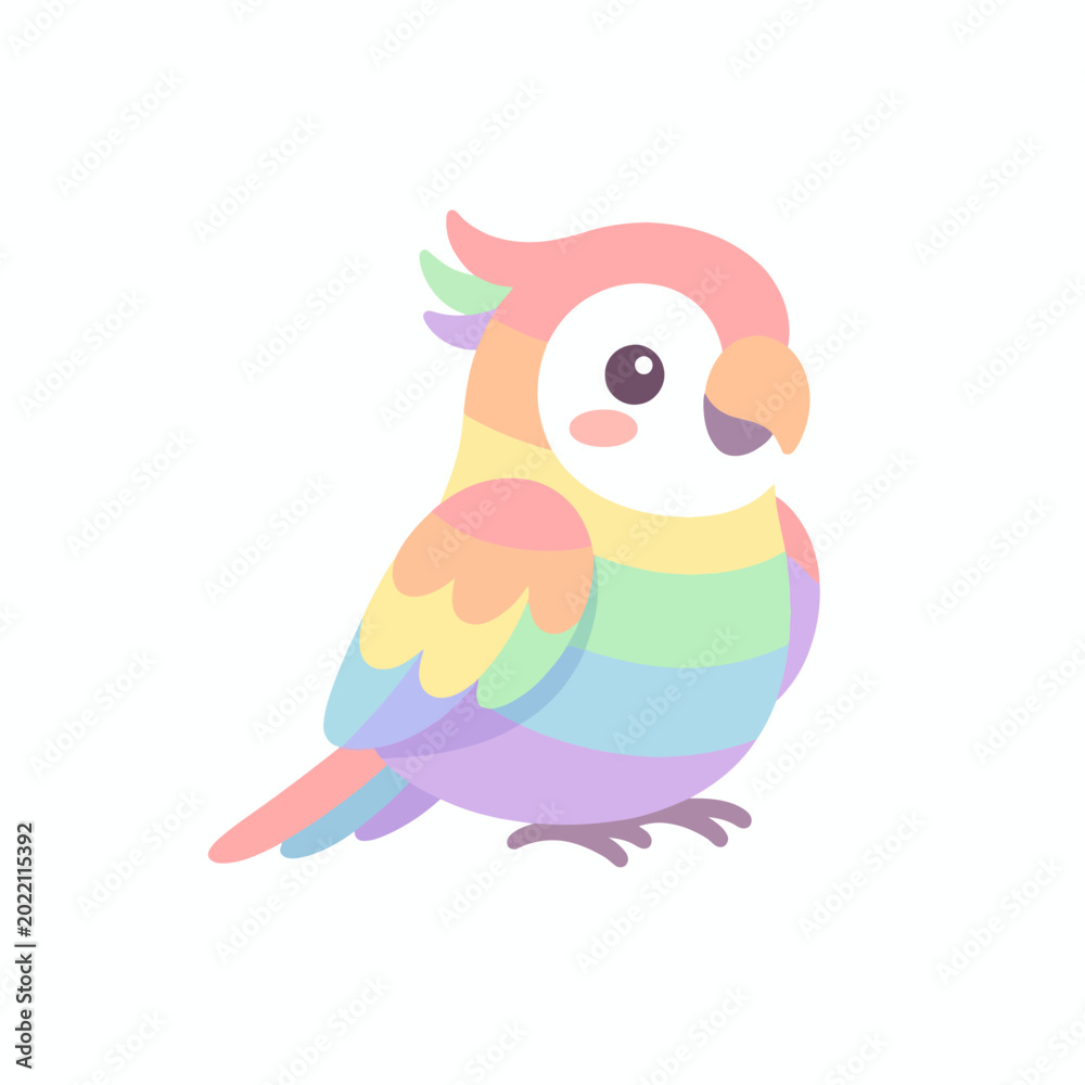 Fototapeta premium Cute kawaii colorful parrot bird vector illustration