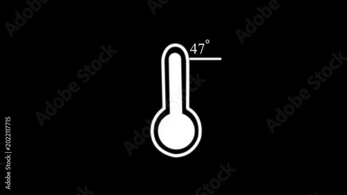 Animated thermometer showing temperature level with 47 degrees celsius reading heat weather
