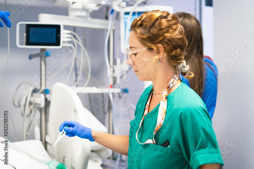 Fotografía Medical worker checking patient temperature with thermometer in hospital