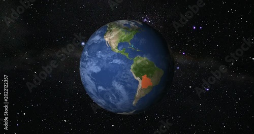 Zoom in to Bolivia from Earth. Satellite view of the South America. The concept of highlight the country, globe, tourism, travel, journey, aerial view of countries.