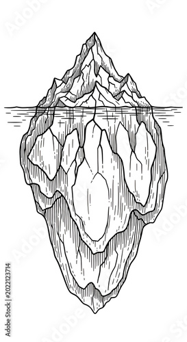 Iceberg Illustration With Detailed Surface and Underwater Sections