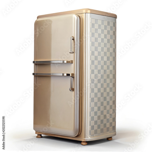 Vintage Retro Refrigerator Isolated on Transparent Background Minimalist Design