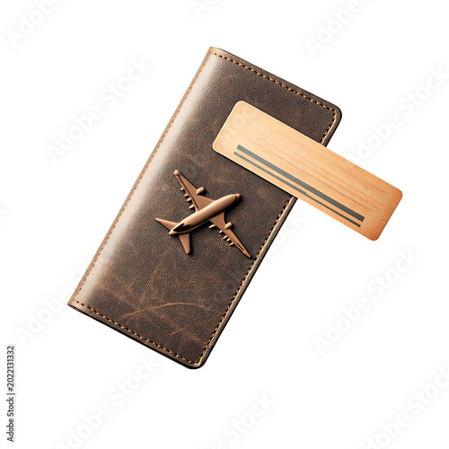 Travel passport with airplane ticket, vacation concept, isolated on a transparent background