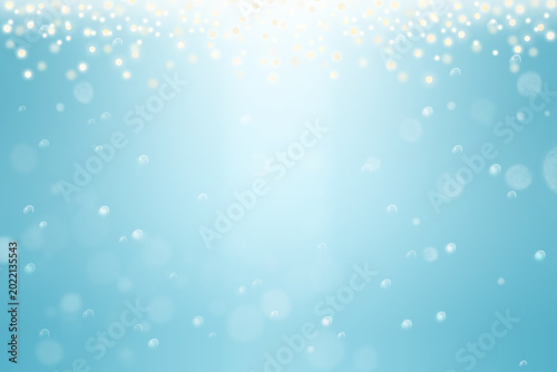 水滴と丸い玉が光輝く水中の背景イラスト