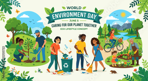 Foto planting trees, environment care, sustainability, eco lifestyle, community activ