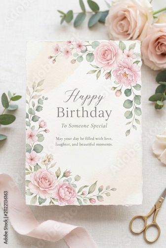 Birthday Card With Floral Design and Message for Someone Special on a Light B...