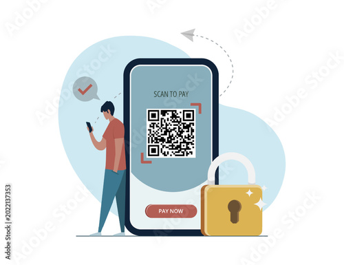 Slika na platnu Cashless and digital payment concept using QR codes to initiate transactions via smartphone