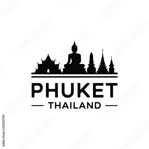 phuket thailand skyline silhouette with buddha statue