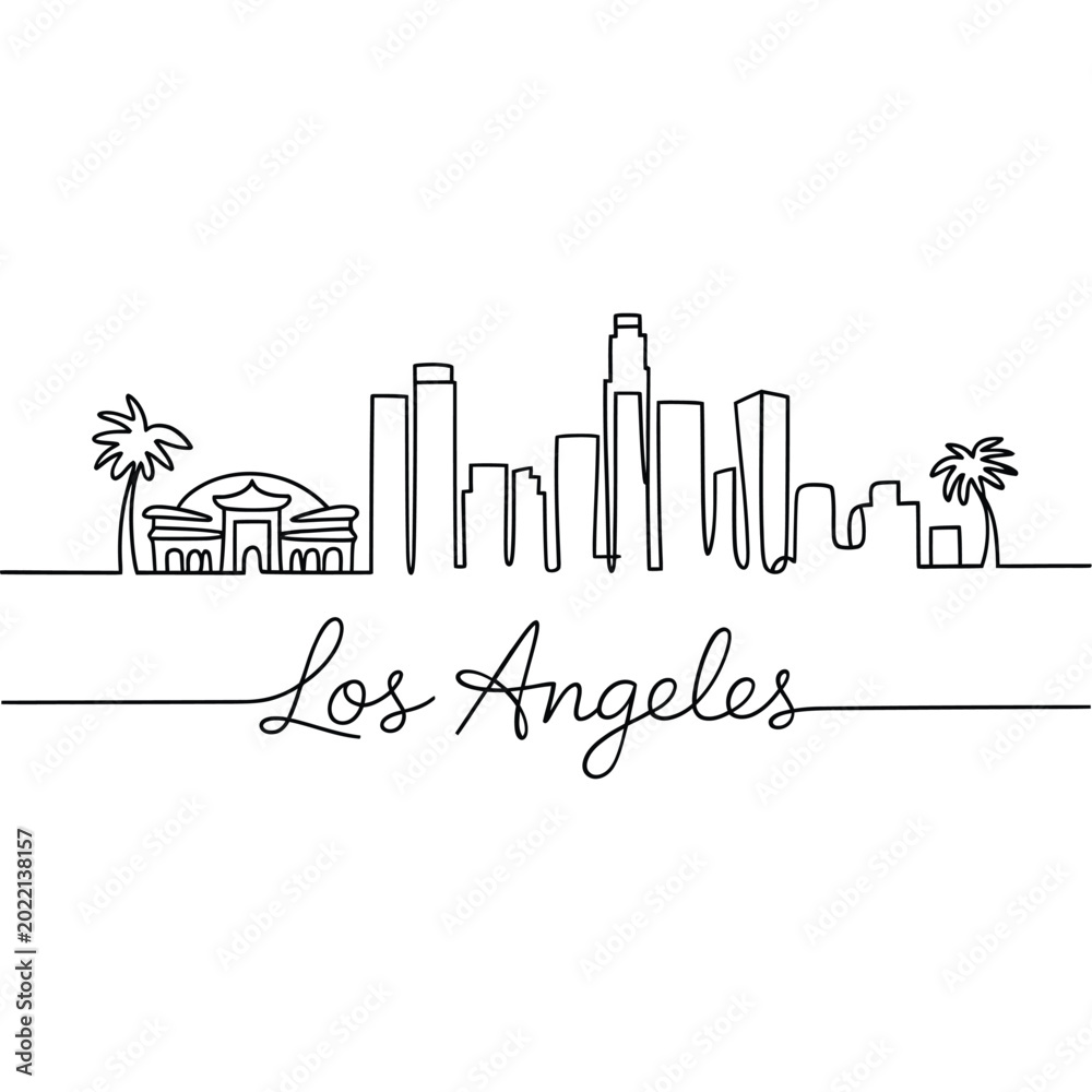 Fototapeta premium los angeles skyline continuous line drawing high quality