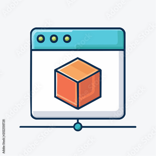 3D Cube Icon on Computer Screen