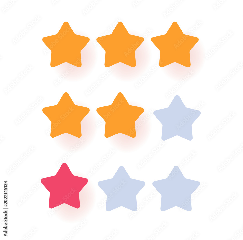Obraz premium Rating stars good bad icons graphic elements, reviews feedback grade assessment quality evaluation level set, satisfaction experience rank survey service interface sign symbol pictograms clip art 