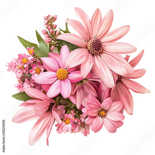 Bouquet of pink flowers, soft natural lighting, isolated on a transparent background