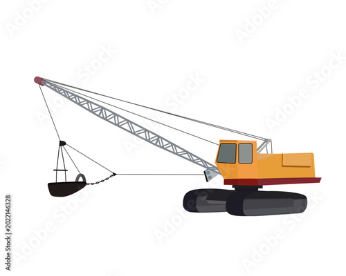 Dragline Excavator.  Heavy Mining Construction Machinery Vector Illustration Isolated on White