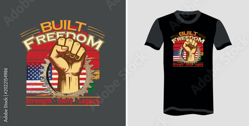 Juneteenth Vintage Industrial Worker T-Shirt Design With Raised Fist