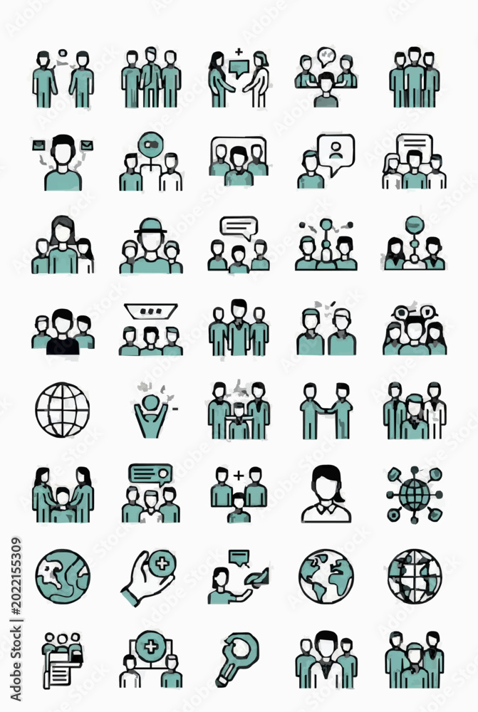 Obraz premium Flat Icon Set Business People Collaboration Communication Global Network Vector Illustration
