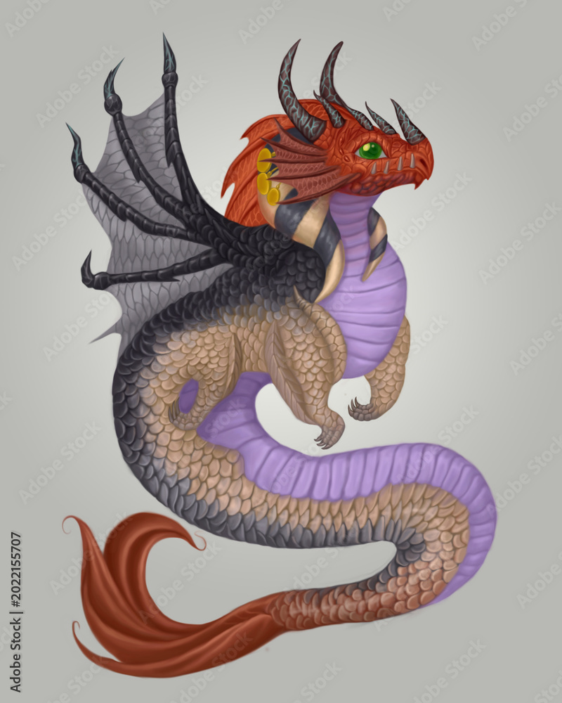 Fototapeta premium Digital Art of a Majestic Aquatic Dragon Creature, Isolated.