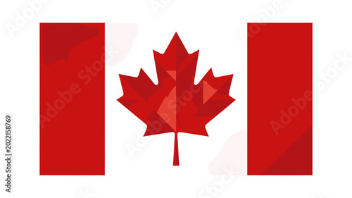 Photos Stylized geometric Canadian flag with a red maple leaf on a white background flanked by red bars