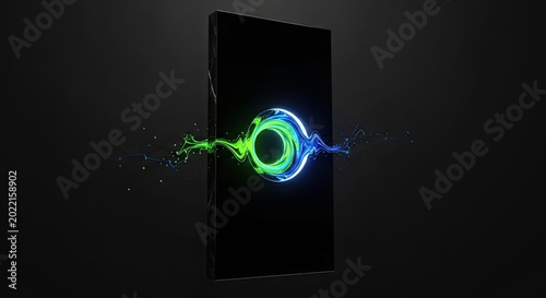 Glowing neon circle on smartphone screen.