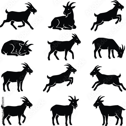 Goat Silhouette Farm Animal Collection with Climbing and Jumping Poses