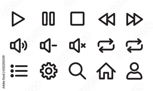 Schilderij op canvas Media control and interface navigation icons for digital software and mobile apps