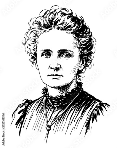 Fotografie Marie Curie inspired Hand-Drawn Ink Vector Portrait Illustration Isolated on Tra