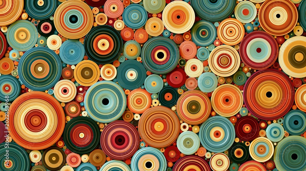 Fototapeta premium Bright, random circles fill the abstract graphic.