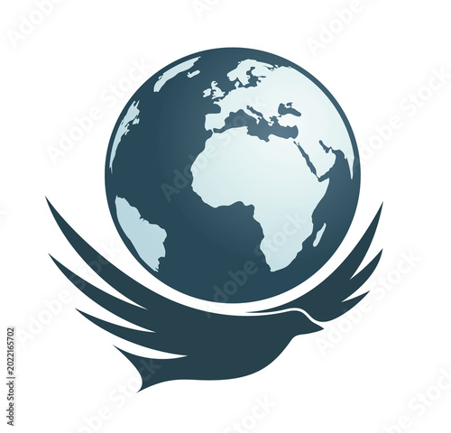 Photos Symbol of flying bird with globe.