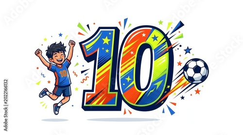 Colorful celebration of soccer player with number ten illustration