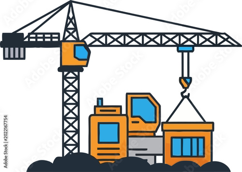Construction Crane Lifting Heavy Load.