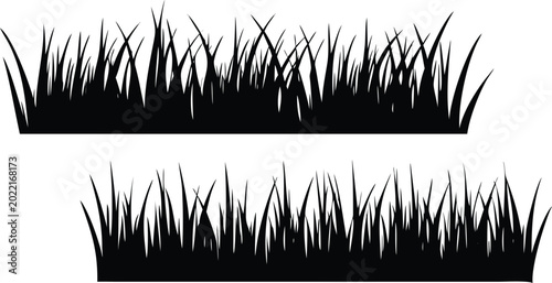 Two distinct grass field silhouettes isolated on transparent background for landscape architecture and garden design plans.