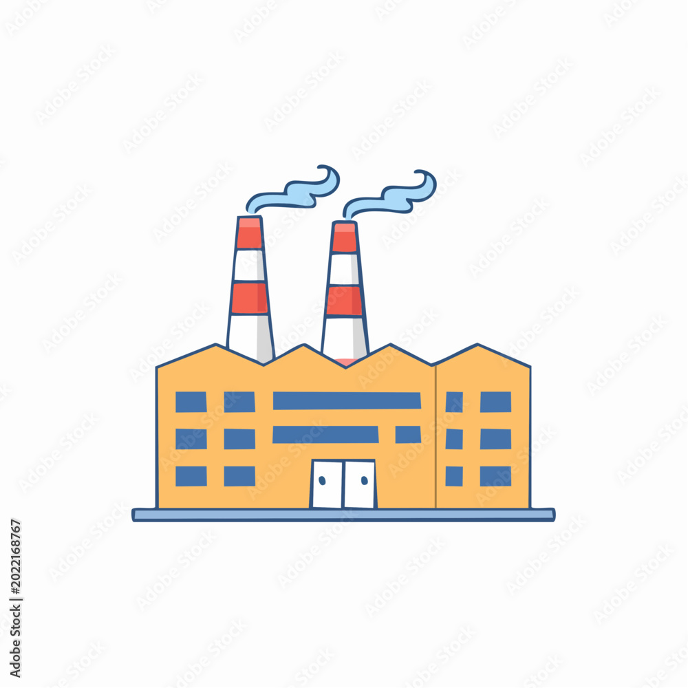 Fototapeta premium Factory with smoking chimneys, industrial building illustration