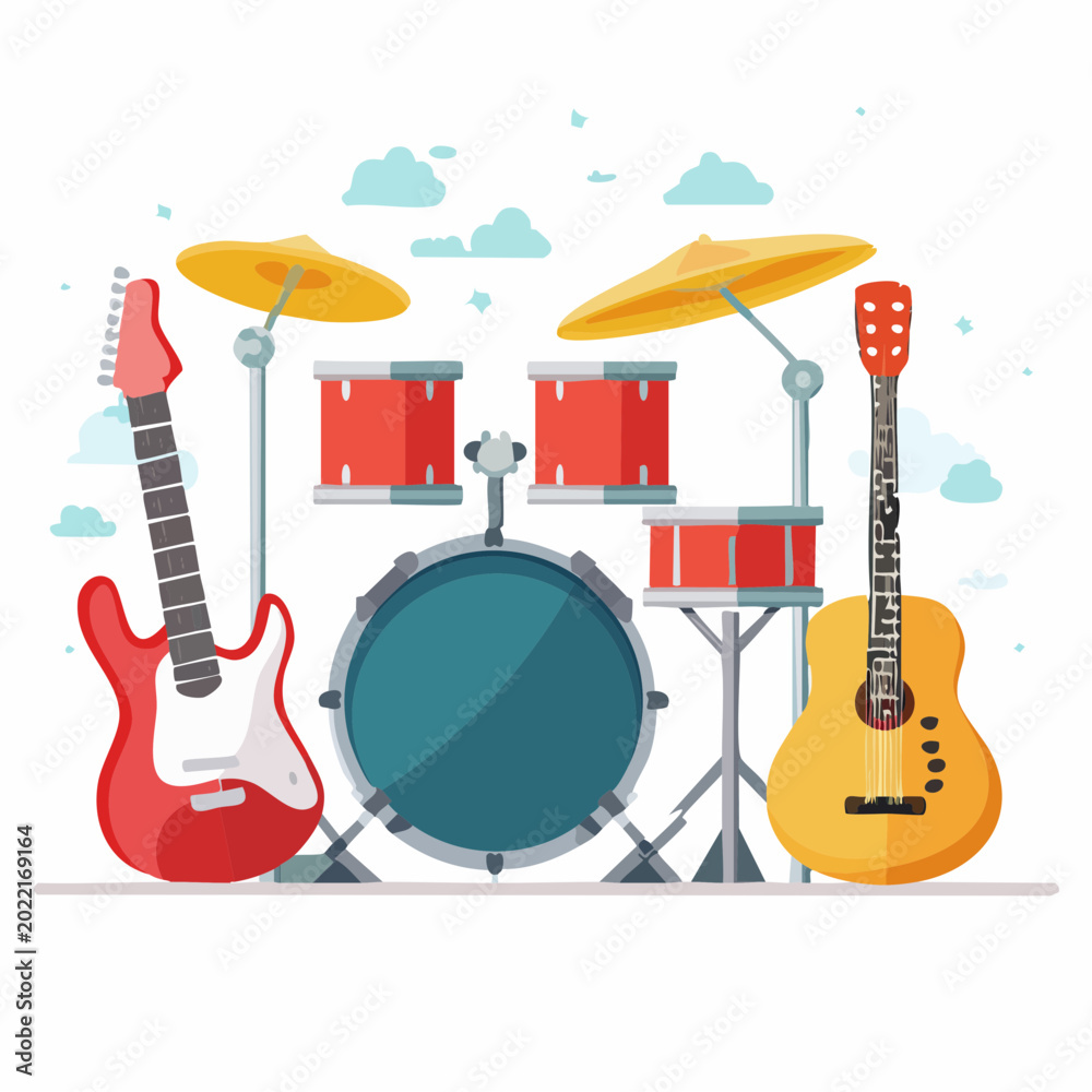 Naklejka premium Musical Instruments: Drum Kit and Guitars