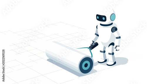Fotografia Modern AI robot expertly glides a large roller to erase clutter, creating a pris