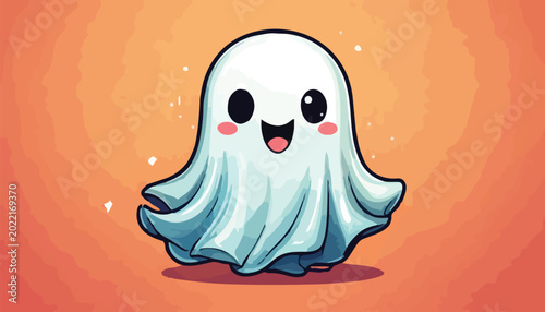 Cute Cartoon Ghost with a Cheerful Expression.