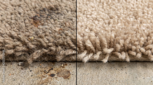 Dirty and clean carpet comparison, showing effective deep cleaning results