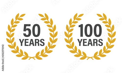 фотографія 50 and 100 Years Anniversary Gold Laurel Wreath Icons