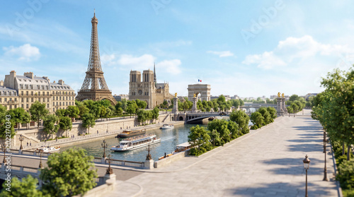 View of Seine River With Eiffel Tower and Notre Dame During Bright Sunny Day ...