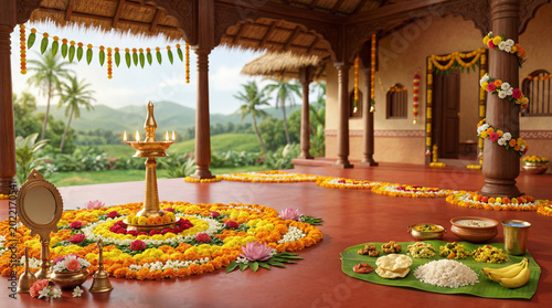 Celebration Area With Colorful Flowers and Decorations for a Festival Event i...
