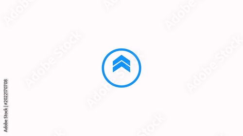 Swipe up icon with animated arrows and blue circle on white background for the overlay loop. Sweep arrow icon for swipe up pointing upward concept with alpha channel