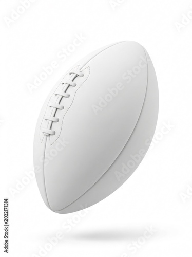 Minimalist white rugby ball on isolated white background