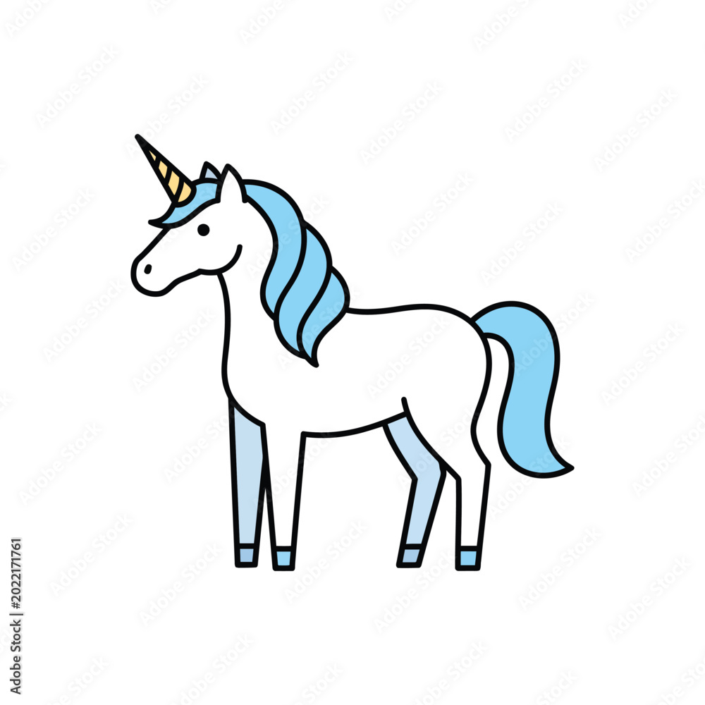Fototapeta premium Vector illustration of a mythical unicorn horse, minimalist flat design character icon.