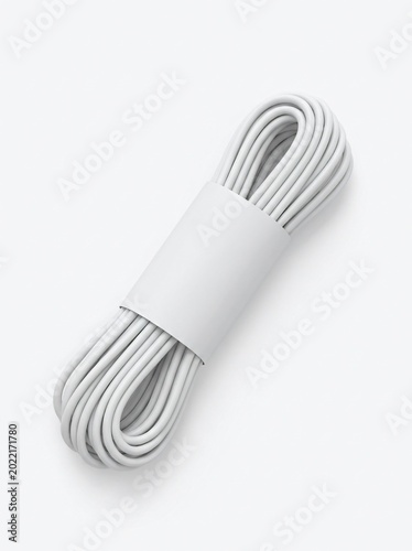 Coiled white ethernet cable on a minimalist white background