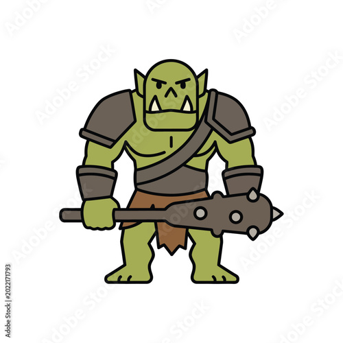 Canvastavla Vector illustration of a fantasy orc character in armor, minimalist flat design gaming icon