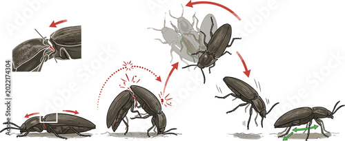 Bild auf Leinwand Click beetle jumping and self righting mechanism vector illustration diagram sho