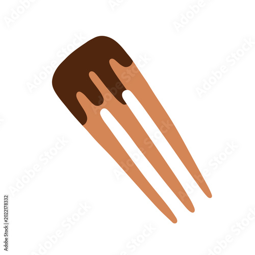 Hair stick fork, 3-prong pin. Wooden hairstyle accessory. Hairpin icon. Hairg...