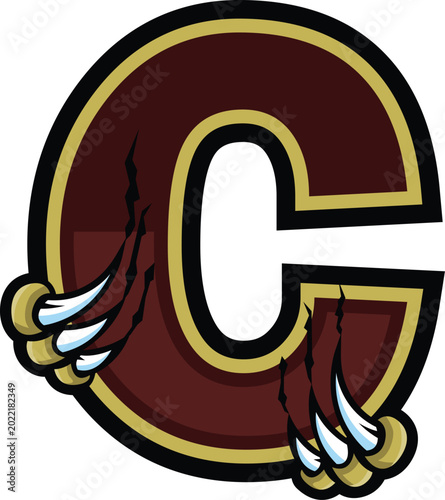 Alphabet Letter C Wolverine Claw Mascot Logo T-shirt Design Vector Illustration