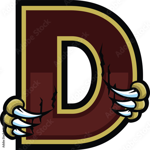 Alphabet Letter D Wolverine Claw Mascot Logo T-shirt Design Vector Illustration