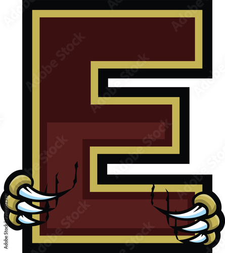 Alphabet Letter E Wolverine Claw Mascot Logo T-shirt Design Vector Illustration